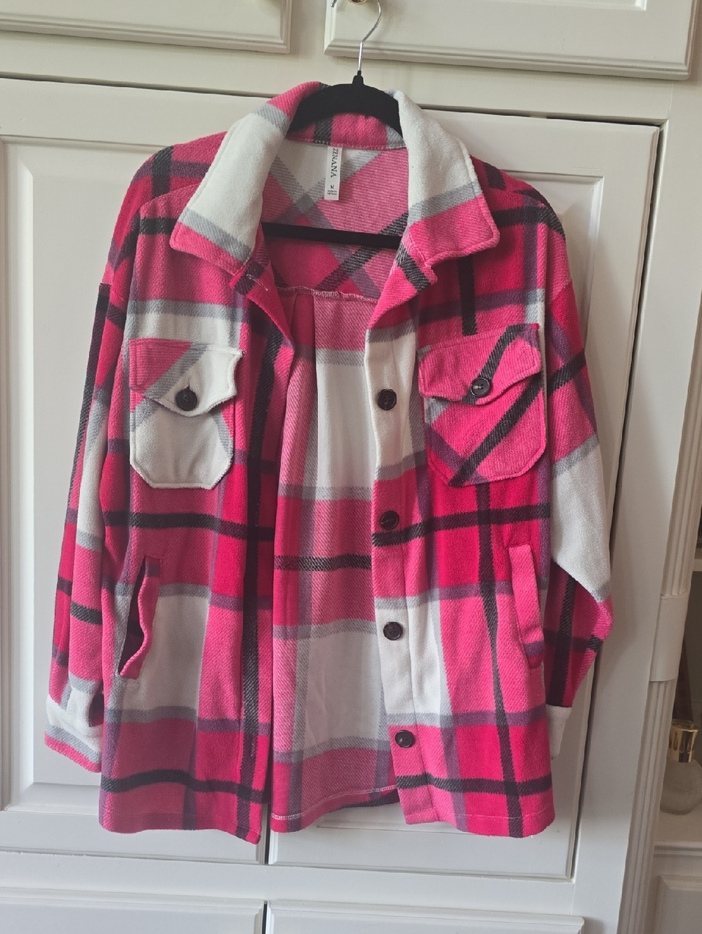Zenana Outfitters Pink, White and Black Plaid Top